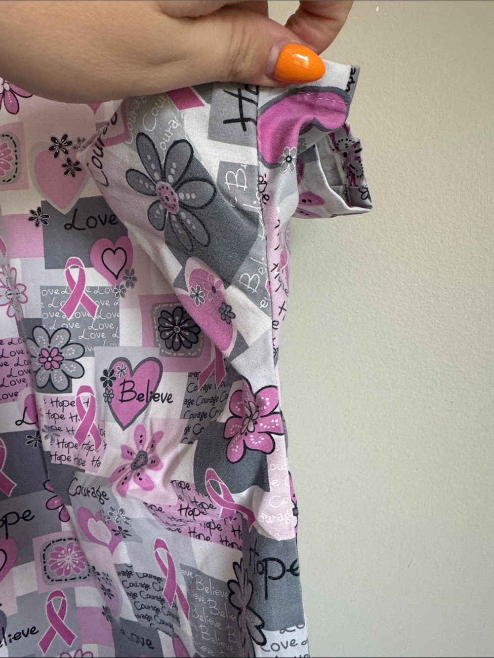 Pink Ribbon Pattern Medical Scrub Top - Picture 3 of 4